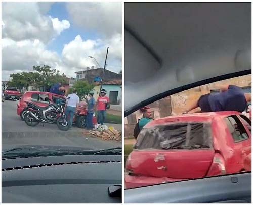 Vítima de acidente fica deitada por cima de carro enquanto aguarda socorro, na Cambona