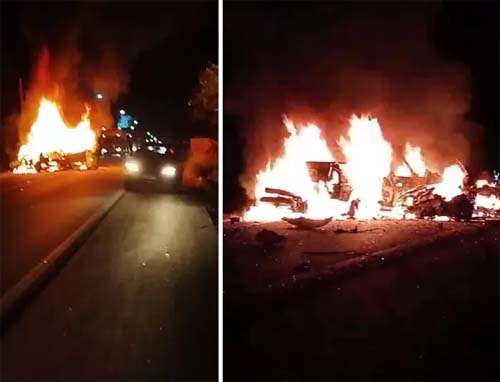 Homem morre carbonizado após carros e moto pegaram fogo em acidente na BR-316