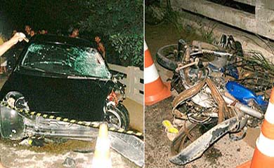Acidente entre moto e carro deixa três mortos e um ferido na ponte de Saúde 