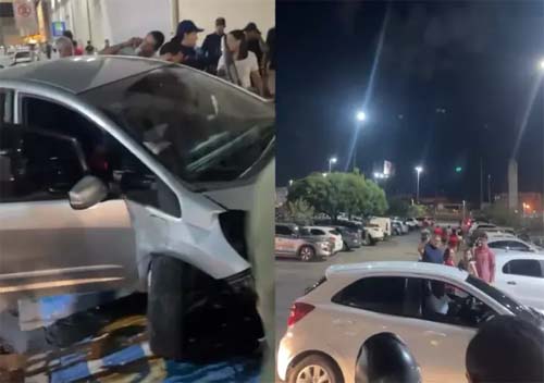 Veículo desgovernado invade estacionamento e provoca acidente em shopping de Maceió
