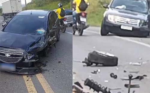 Acidente entre carros de passeio deixa trânsito lento e deixa um ferido na BR-316