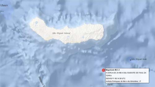 Sismo de 5,3 graus na escala de Richter é sentido nos Açores