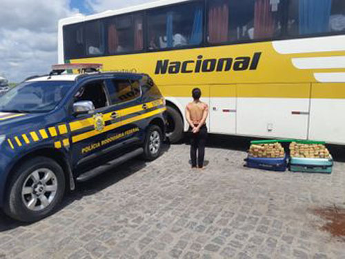 Mulher é presa com mais de 40 quilos de maconha dentro de mala em ônibus na BR-101