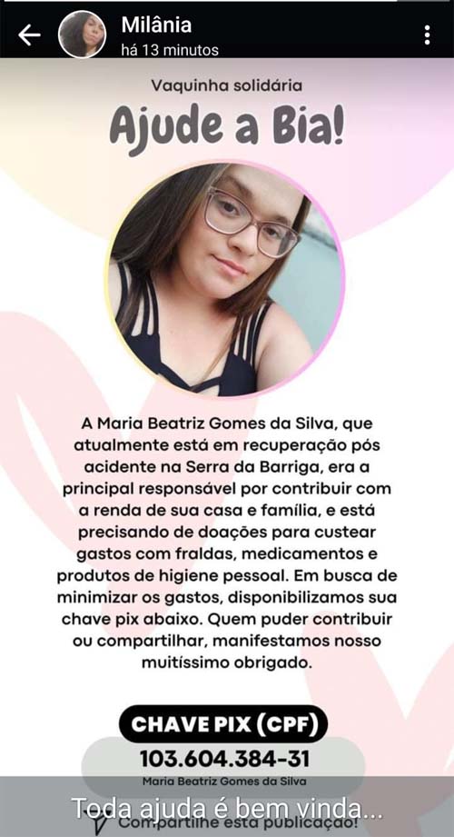 Sobrevivente do acidente da Serra da Barriga faz apelo por ajuda