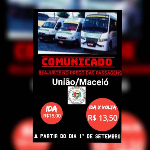 Passagem de alternativo sofre reajuste em União dos Palmares a partir de amanhã