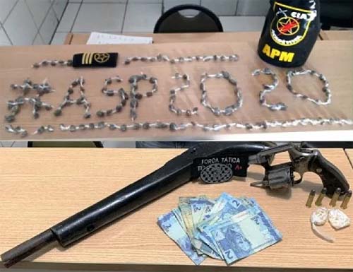 º BPM e APM realizam prisões por Porte Ilegal de Arma de Fogo e Tráfico de Drogas