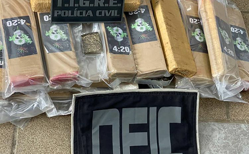 Polícia apreende 25 kg de maconha escondida em encomenda de material para piscina