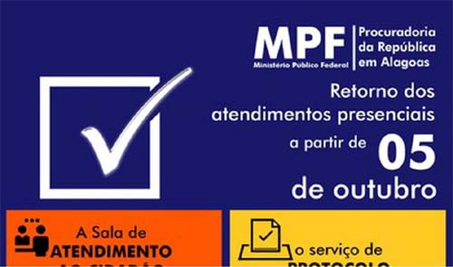 MPF em Alagoas retoma atendimentos presenciais a partir de 05 de outubro