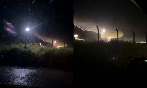 Avião sai da pista durante temporal e para em cerca de aeroporto em SC