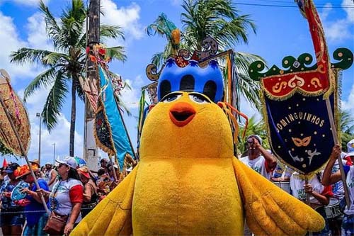 Pinto da Madrugada arrasta foliões em desfile na orla de Maceió com orquestras e bonecos gigantes