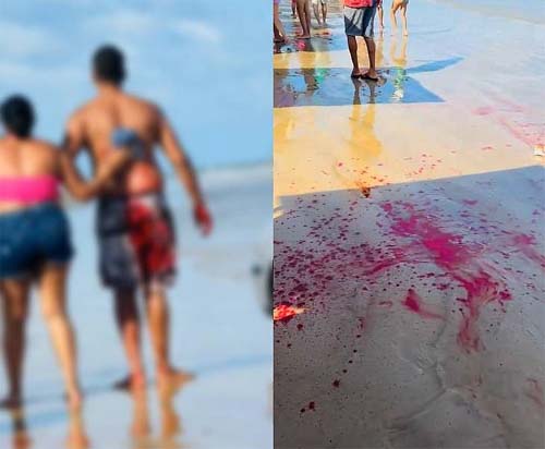 Confusão na praia deixa homem ferido após esfaqueamento e manchas de sangue na areia da costa sul do Alabama
