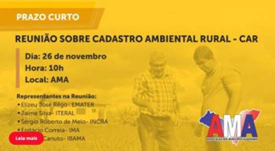 AMA alerta prefeitos sobre prazo para Cadastro Ambiental Rural