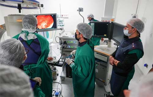 Novas técnicas de cirurgia para desobstruir canal do fígado e pâncreas são treinadas no Hospital Metropolitano, em Maceió.