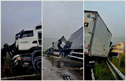 Colisão entre carretas provoca congestionamento na BR-101 entre São Miguel dos Campos e Pilar