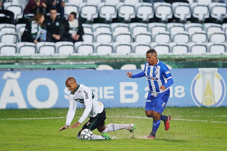 CSA e Coritiba enfrentam gramado encharcado e empatam em 1 a 1 no Couto Pereira