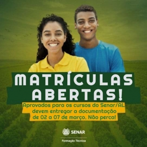 Termina na próxima segunda-feira prazo para matrícula nos cursos técnicos do Senar/AL