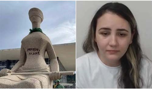 Alexandre de Moraes autoriza prisão domiciliar para mulher que pichou estátua da Justiça no 8 de janeiro