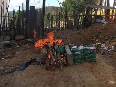 Polícia incinera drogas encontradas dentro de fundo falso de caminhão