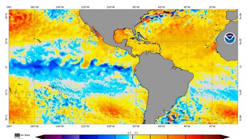 Intensidade da La Niña alcança níveis mais fortes desde outubro, impactando o clima global