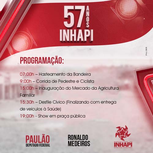 Cronograma do dia 22 de agosto é divulgado pela prefeitura de Inhapi