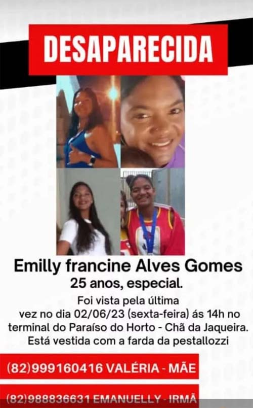 Família pede ajuda para localizar jovem com deficiência intelectual desaparecida