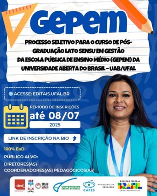 Vagas abertas para especialização em Gestão da Escola Pública de Ensino Médio