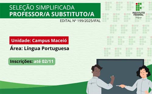 Ifal abre vagas para professor interino de Português em Maceió com inscrições gratuitas até 2 de novembro