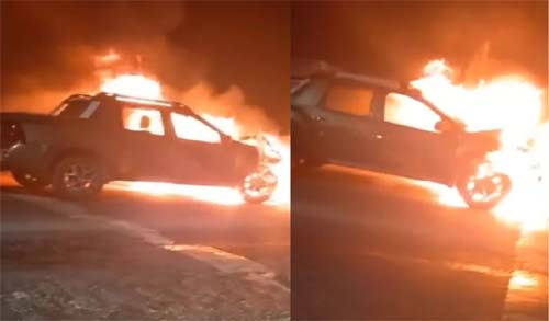 Carro pega fogo e é consumido pelas chamas na AL-101 Sul, em Marechal