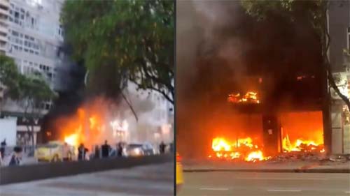 Incêndio de grandes proporções destrói comércio na Avenida Princesa Isabel, em Copacabana