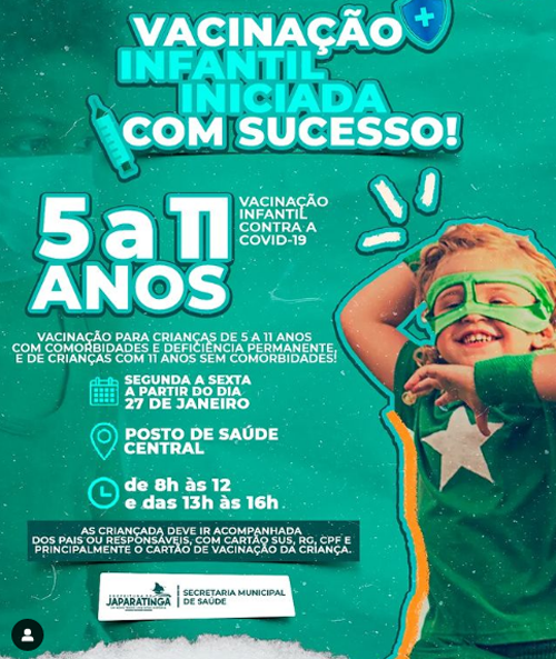 Covid-19: Prefeitura de Japaratinga começa a vacinar crianças de 5 a 11 anos