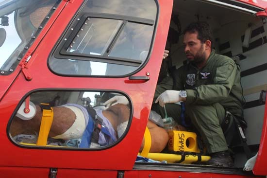 Falcão 5 do Samu socorre vítima de arma de fogo acidentalmente em Joaquim Gomes 