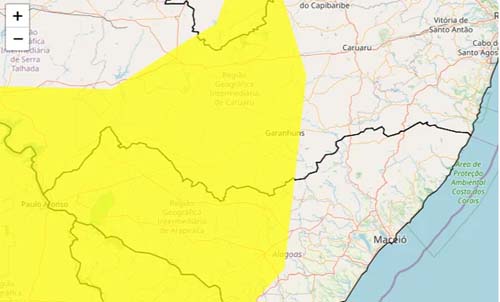 Oito cidades alagoanas estão com alerta de chuvas intensas