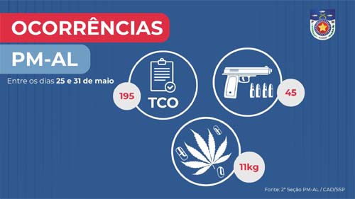 PM apreende 29 armas de fogo e 11 kg de drogas em Alagoas