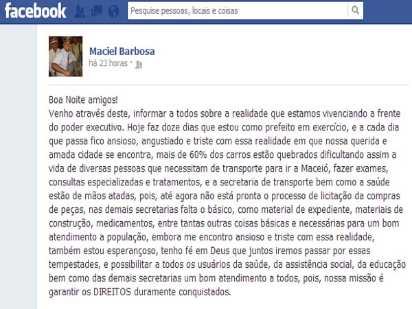 Prefeito interino de Santana do Mundaú diz estar 'triste e angustiado' com situação do municipio