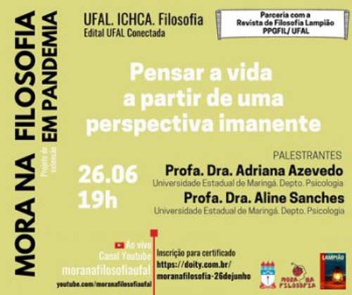 Projeto da Ufal ‘Mora na Filosofia’ realiza mais um encontro virtual no próximo sábado