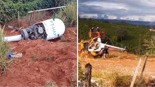 Helicóptero cai na zona rural de Nova Resende, no Sul de Minas, com duas pessoas a bordo