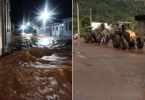 Temporal inunda cidade do Rio Grande do Sul; enxurrada destrói 3 pontes