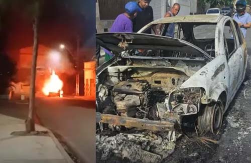 Veículo pega fogo no centro de Palmeira dos Índios e mobiliza Bombeiros