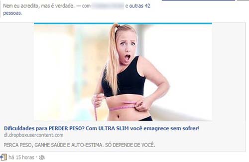 Vírus no Facebook explora anúncio sobre dificuldades para perder peso